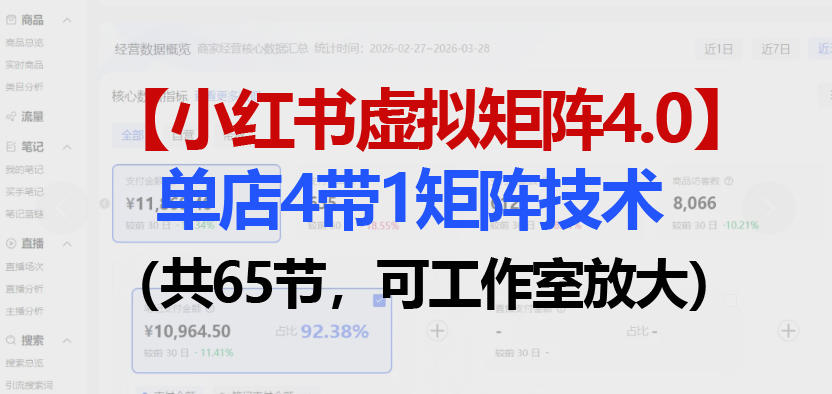 小红书虚拟矩阵4.0技术：单店4带1矩阵(共65节，可工作室放大)|协议软件打粉软件