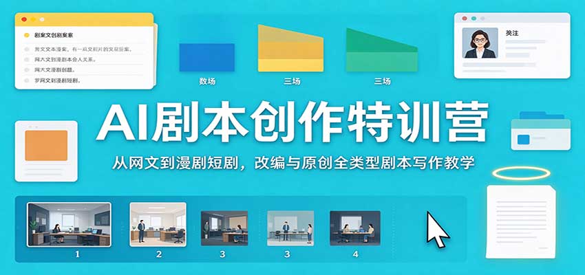 AI剧本创作特训营：从网文到漫剧短剧，改编与原创全类型剧本写作教学|一人科技OPC聚合软件