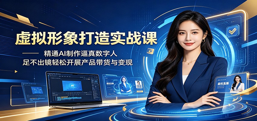 虚拟形象打造实战课：精通AI制作逼真数字人，足不出镜轻松开展产品带货与变现|一人科技公司导航