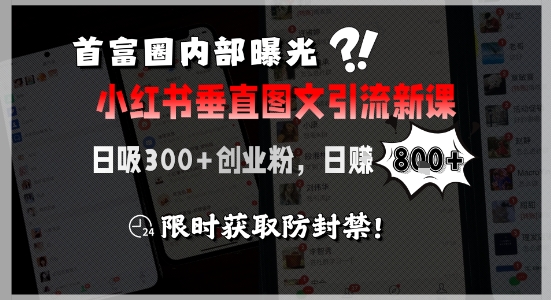 首富圈内部曝光小红书垂直图文引流新课，日吸300+创业粉，日入8张+，限时获取防封禁|HOOK协议网