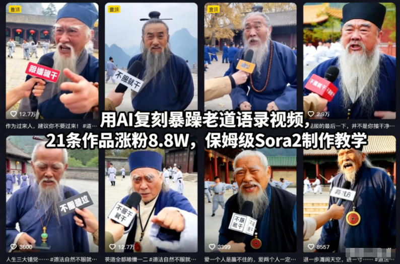 用AI复刻暴躁老道语录视频，21条作品涨粉8.8W，保姆级Sora2制作教学|HOOK协议网