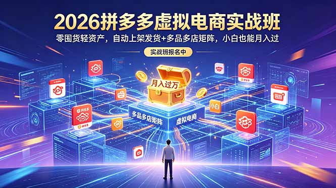 2026拼多多虚拟电商实战班：零囤货轻资产，自动上架发货+多品多店矩阵，小白也能月入过万|一人科技公司导航