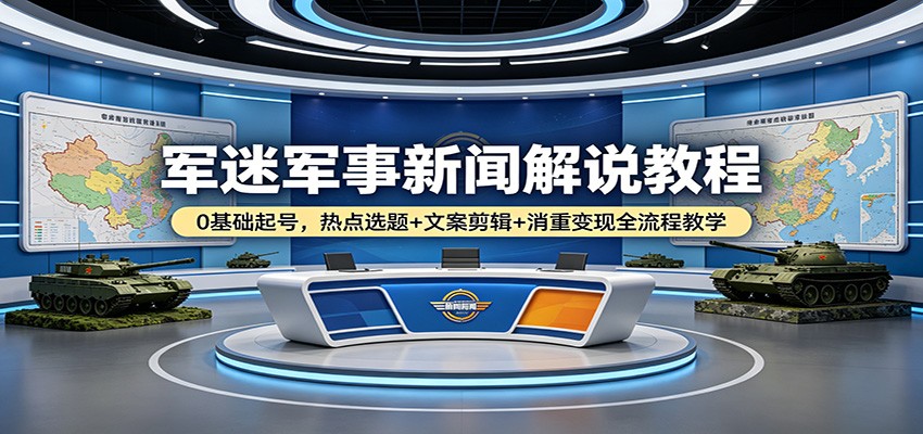 军迷军事新闻解说教程：0基础起号，热点选题+文案剪辑+消重变现全流程教学|协议软件打粉软件