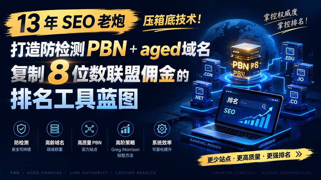 13 年 SEO 老炮压箱底技术！打造防检测 PBN+aged 域名，复制 8 位数联盟佣金的排名工具蓝图【原创双语字幕】|一人科技OPC聚合软件