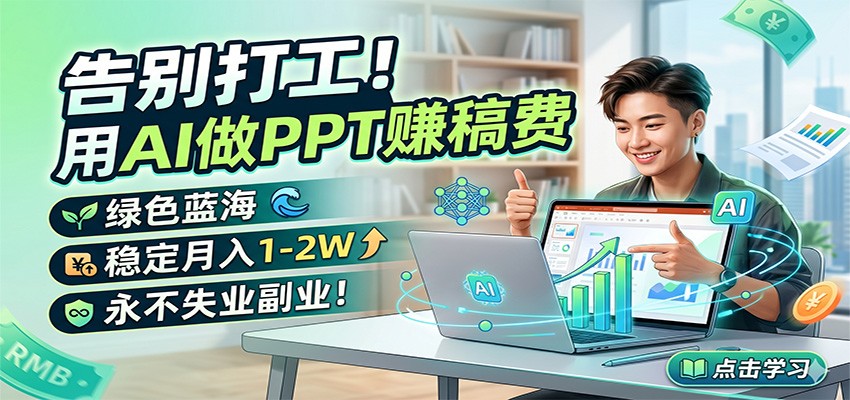 告别打工！用AI做PPT赚稿费，绿色蓝海，稳定月入1-2W，永不失业副业！|一人科技公司导航
