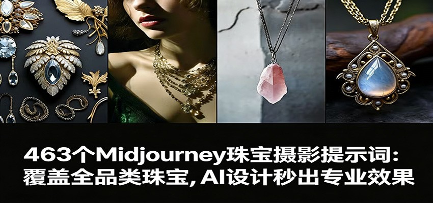 463个Midjourney珠宝摄影提示词：覆盖全品类珠宝，AI设计秒出专业效果|协议软件打粉软件
