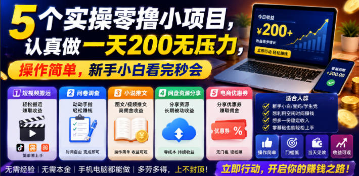5个实操零撸小项目，认真做一天200无压力，操作简单，新手小白看完秒会【揭秘】|一人科技公司导航