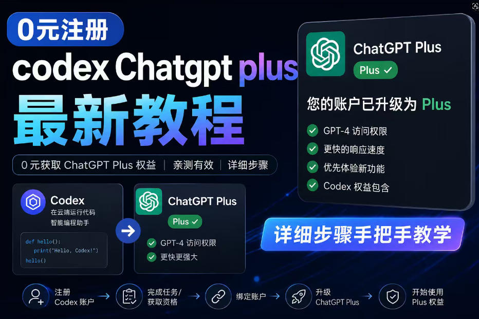 0元全自动注册codex gpt plus最新教程，0元获取GPT Plus权益，手把手详细教学|一人科技公司导航