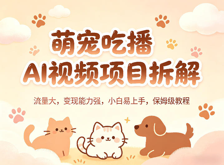 萌宠吃播AI视频项目拆解，流量大，变现能力强，小白易上手，保姆级教程|协议软件打粉软件