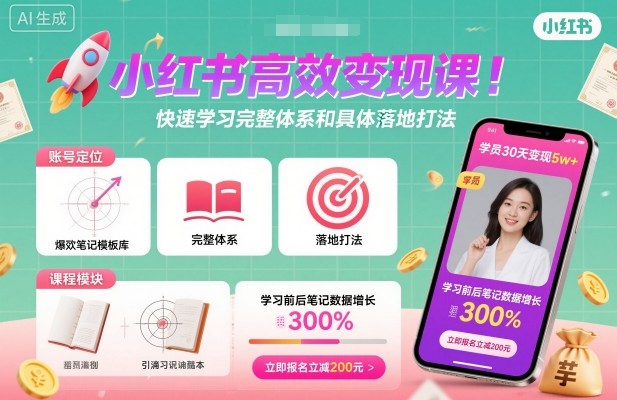 小红书高效变现课，快速学习小红书完整体系和具体落地打法|HOOK协议网