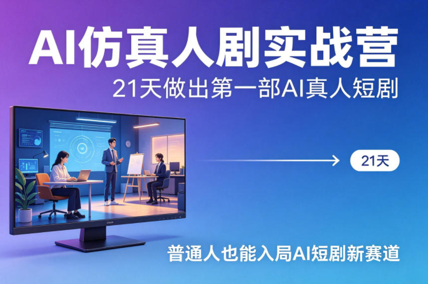 AI仿真人剧实战营，21天做出第一部AI真人短剧，普通人也能入局AI短剧新赛道|协议软件打粉软件