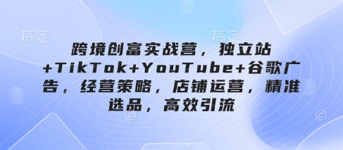 跨境创富实战营，独立站+TikTok+YouTube+谷歌广告，经营策略，店铺运营，精准选品，高效引流|HOOK协议网