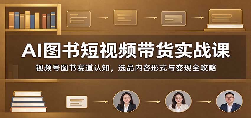 AI图书短视频带货实战课：视频号图书赛道认知，选品内容形式与变现全攻略|一人科技OPC聚合软件