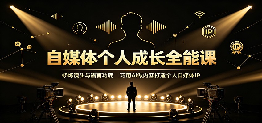 自媒体个人成长全能课：修炼镜头与语言功底，巧用AI做内容打造个人自媒体IP|一人科技OPC聚合软件