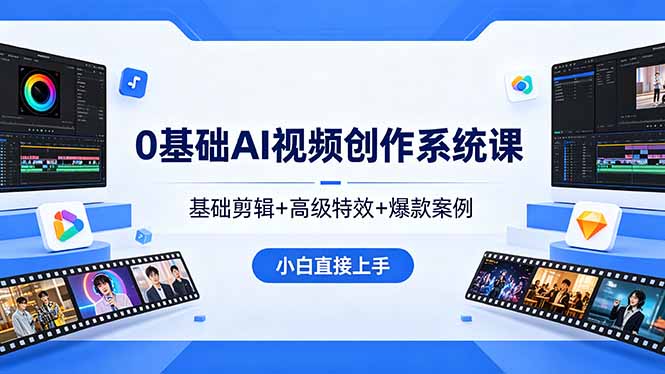 0基础AI视频创作系统课，基础剪辑+高级特效+爆款案例，小白直接上手|一人科技公司导航