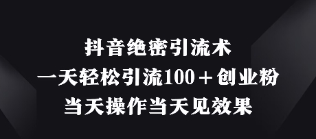 抖音绝密引流术，一天轻松引流100+创业粉，当天操作当天见效果|HOOK协议网