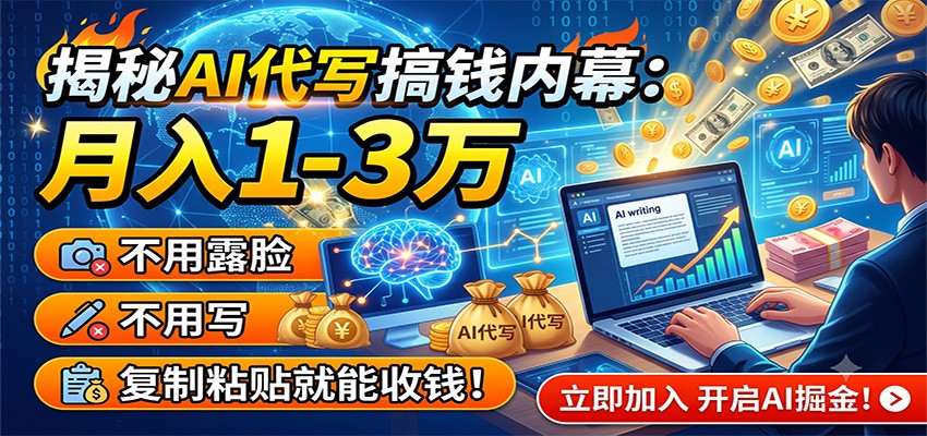 揭秘AI代写搞钱内幕：月入1-3万，不用露脸不用写，复制粘贴就能收钱！|一人科技OPC聚合软件