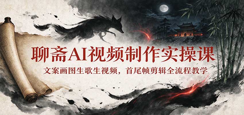 聊斋AI视频制作实操课：文案画图生歌生视频，首尾帧剪辑全流程教学|一人科技OPC聚合软件