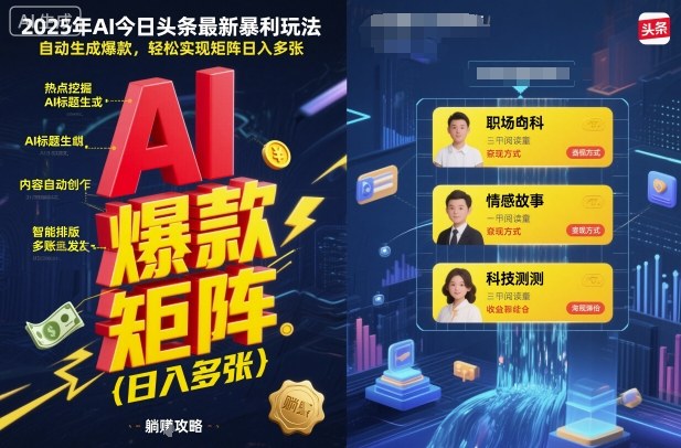 2025年AI今日头条最新暴利玩法，自动生成爆款，轻松实现矩阵日入多张|HOOK协议网