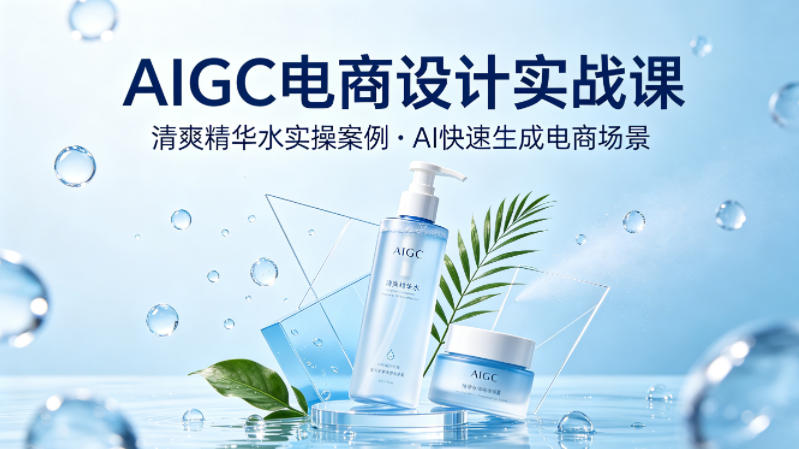 AIGC电商设计实战课，以清爽精华水为实操案例，教你用AI快速生成电商场景|一人科技公司导航