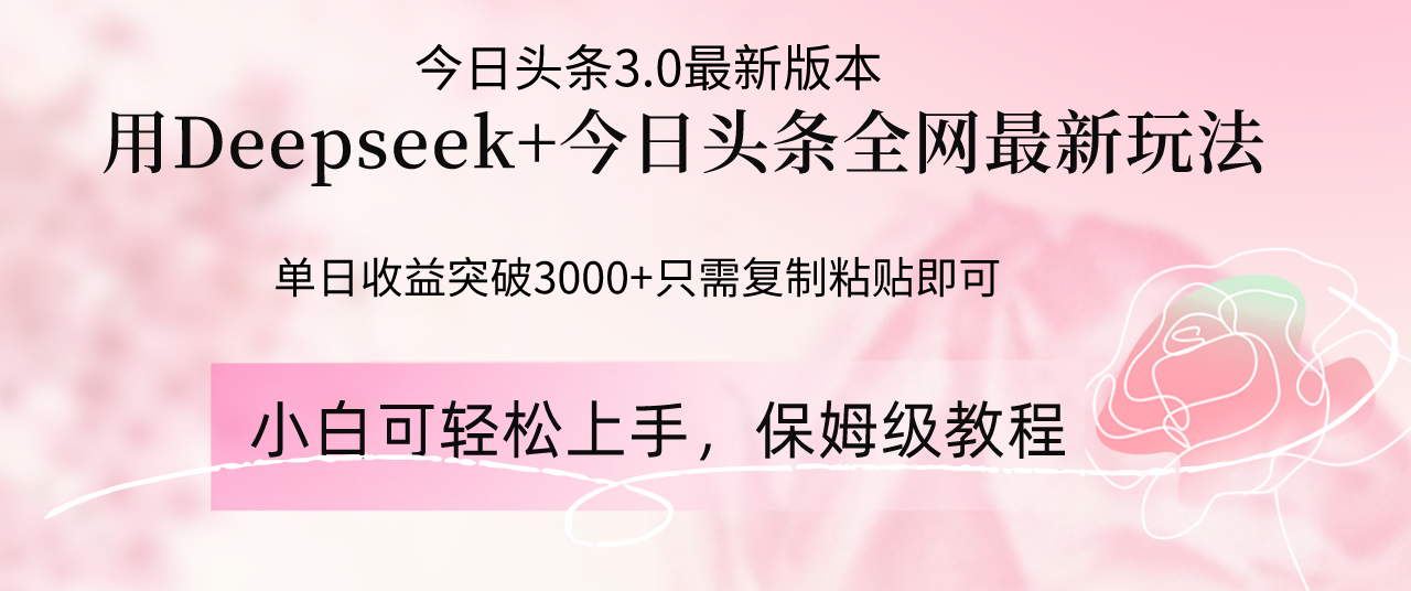 Deepseek结合今日头条全网最新玩法，单日收益突破3000+，只需要简单的…|HOOK协议网