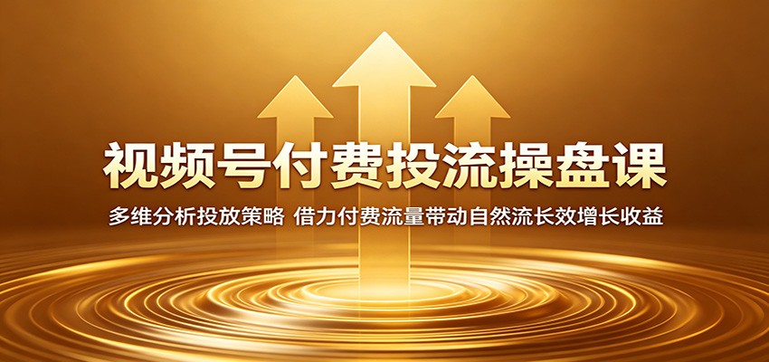 视频号付费投流操盘课：多维分析投放策略，借力付费流量带动自然流长效增长收益|一人科技公司导航