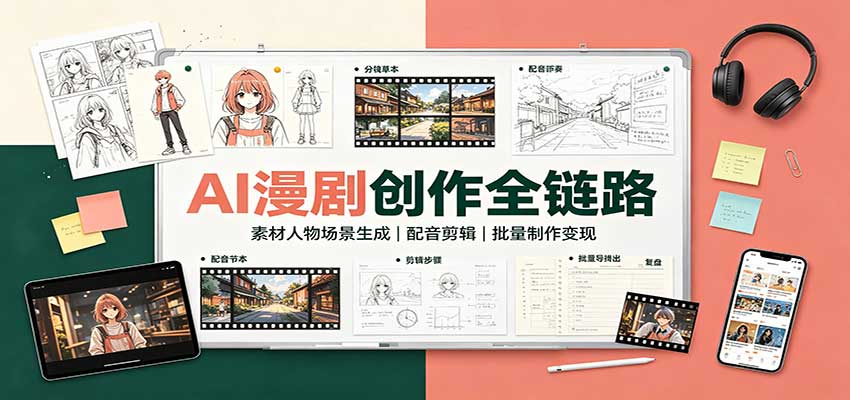 AI漫剧创作全链路：素材人物场景生成，配音剪辑，批量制作变现|一人科技OPC聚合软件