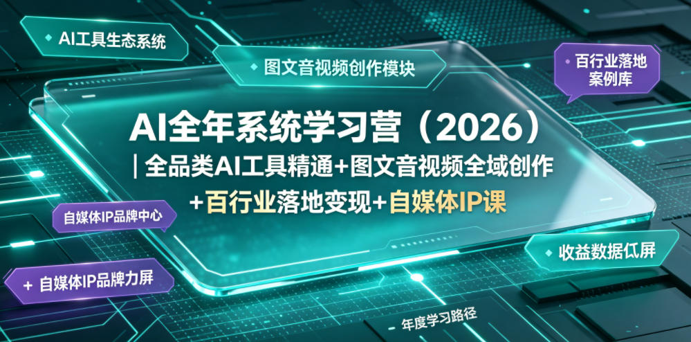 AI全年系统学习营(2026)｜全品类AI工具精通+图文音视频全域创作+百行业落地变现+自媒体IP打造年度进阶大课|一人科技公司导航