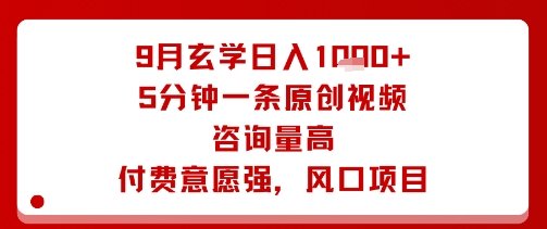 9月玄学日入1k+玩法，5分钟一条原创视频，咨询量高，付费意愿强，风口项目|HOOK协议网