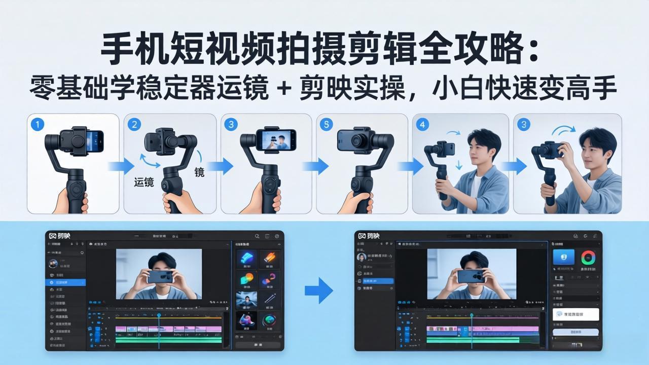 手机短视频拍摄剪辑全攻略：零基础学稳定器运镜 + 剪映实操，小白快速变高手|协议软件打粉软件