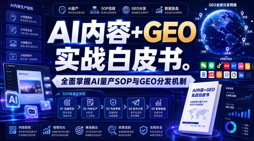 AI内容+GEO实战白皮书，全面掌握AI量产SOP与GEO分发机制【文档】|一人科技OPC聚合软件