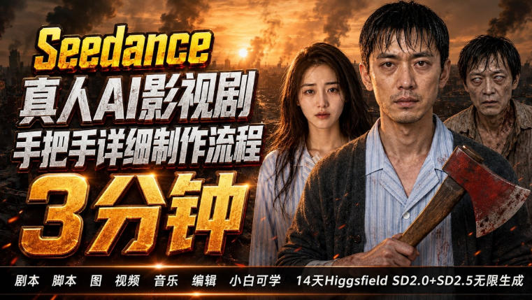 3分钟真人AI影视剧怎么做？SD 2.0手把手完整制作流程｜Higgsfield 14天SD 2.0/2.5无限生成|一人科技OPC聚合软件