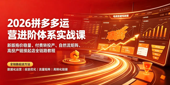2026拼多多运营进阶体系实战课｜新版拖价稳量、付费转投产、自然流矩阵、高投产链接起店全链路教程|一人科技OPC聚合软件