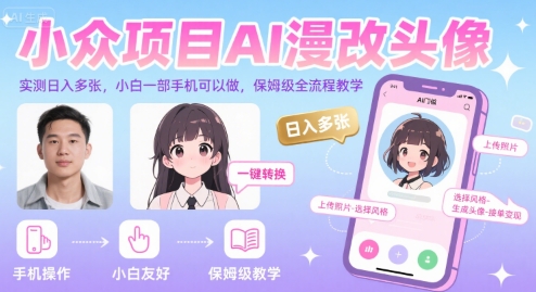 小众项目AI漫改头像，实测日入多张，小白一部手机可以做，保姆级全流程教学|HOOK协议网