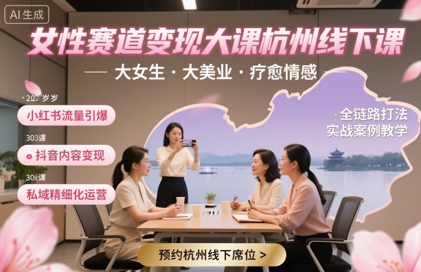 女性赛道变现大课杭州线下，大女生，大美业，疗愈情感，一套小红书、抖音、私域全链路打法|HOOK协议网