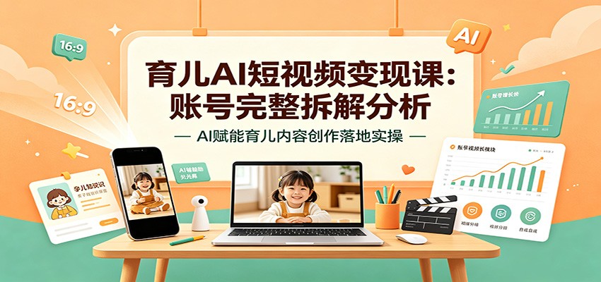 育儿AI短视频变现课：账号完整拆解分析，AI赋能育儿内容创作落地实操|一人科技OPC聚合软件