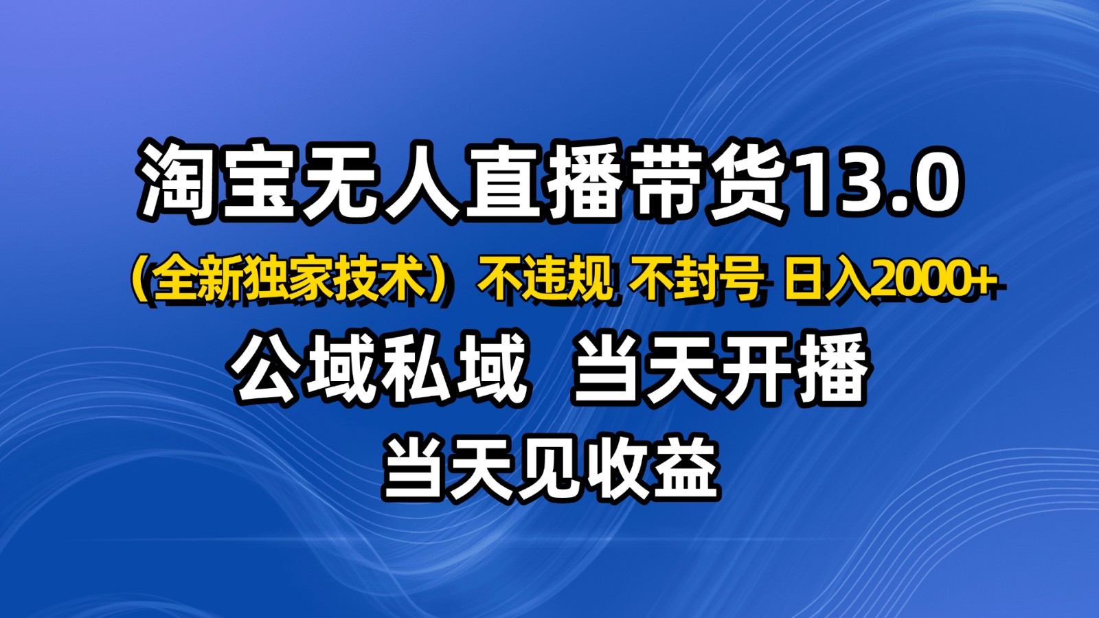 淘宝无人直播13.0，公域私域技术，不封号，不违规 布局下半年旺季赛道，日入2000+|HOOK协议网