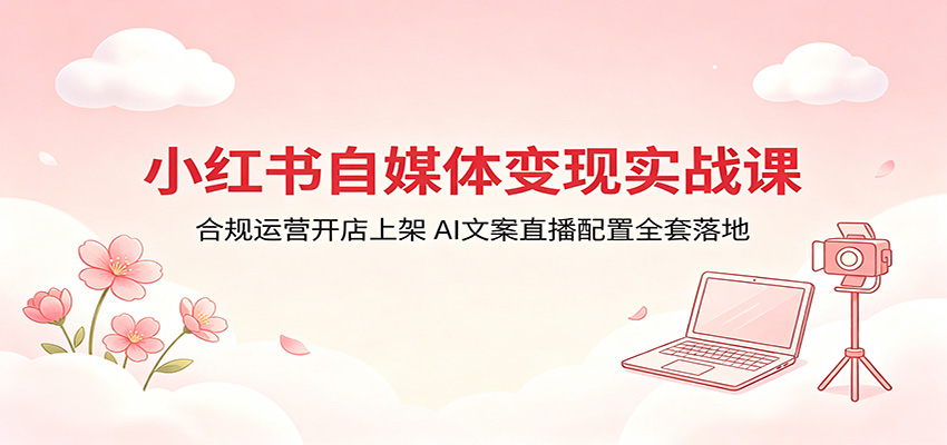 小红书自媒体变现实战课：合规运营开店上架，AI文案直播配置全套落地|一人科技公司导航