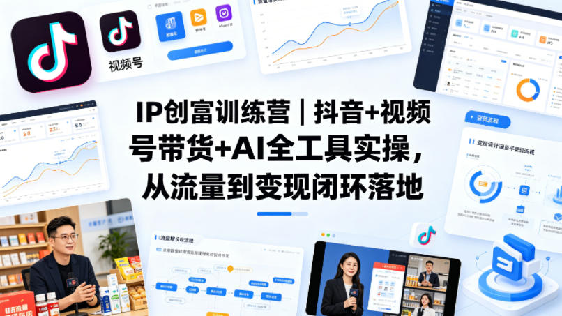IP创富训练营｜抖音+视频号带货+AI全工具实操，从流量到变现闭环落地|协议软件打粉软件