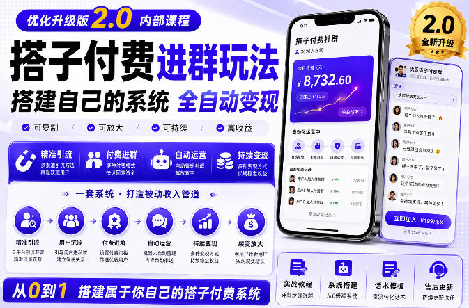 搭建群系统实战项目玩法，搭建整套付费进群系统，实现全天被动收益|一人科技OPC聚合软件