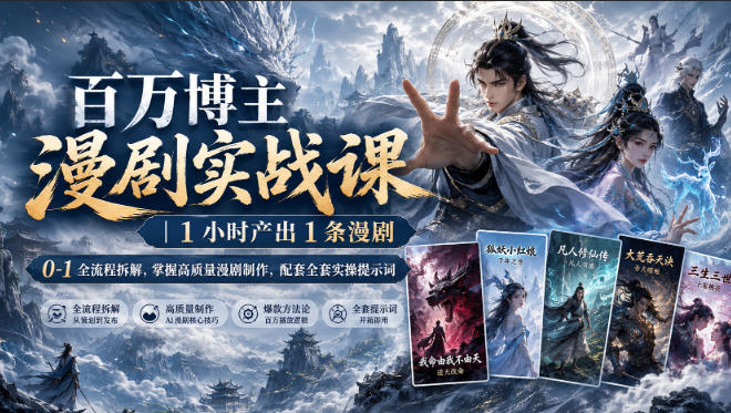 百万博主漫剧实战课｜1小时产出1条漫剧，0‑1全流程拆解，掌握高质量漫剧制作，配套全套实操提示词|一人科技OPC聚合软件