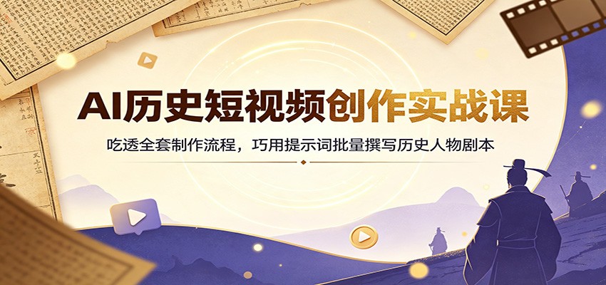 AI历史短视频创作实战课：吃透全套制作流程，巧用提示词批量撰写历史人物剧本|一人科技OPC聚合软件