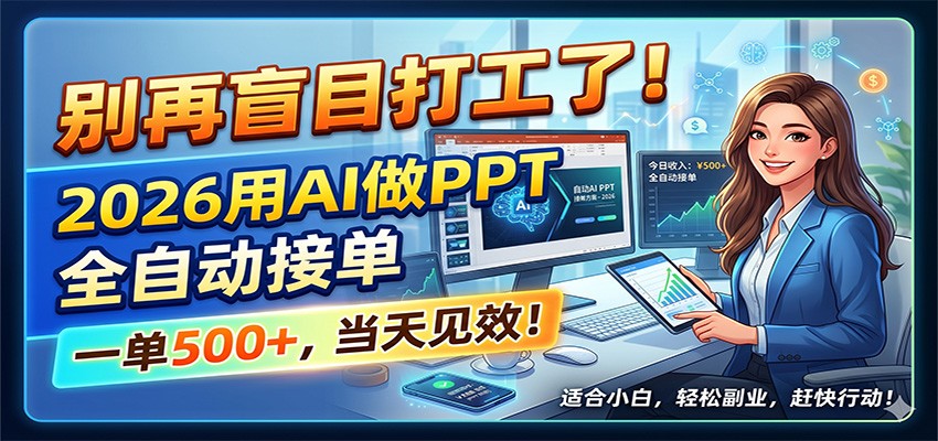别再盲目打工了！2026用AI做PPT全自动接单，一单5张+，当天见效！|一人科技公司导航