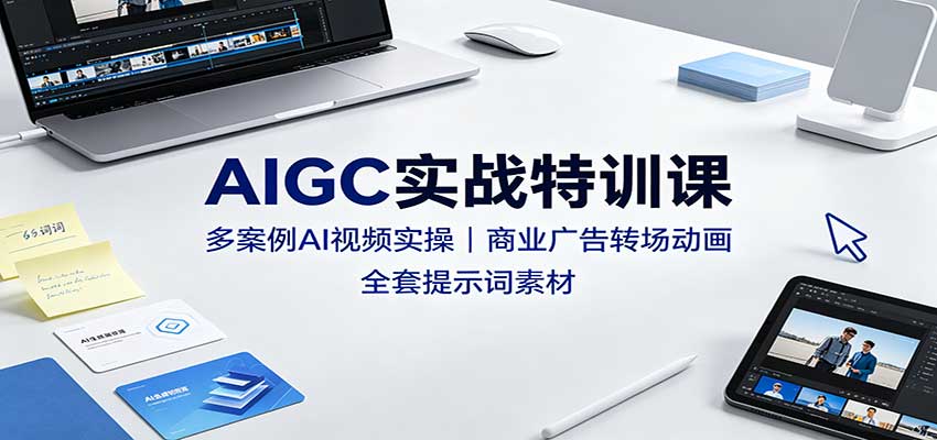 AIGC实战特训课：多案例AI视频实操，商业广告转场动画，全套提示词素材|一人科技OPC聚合软件