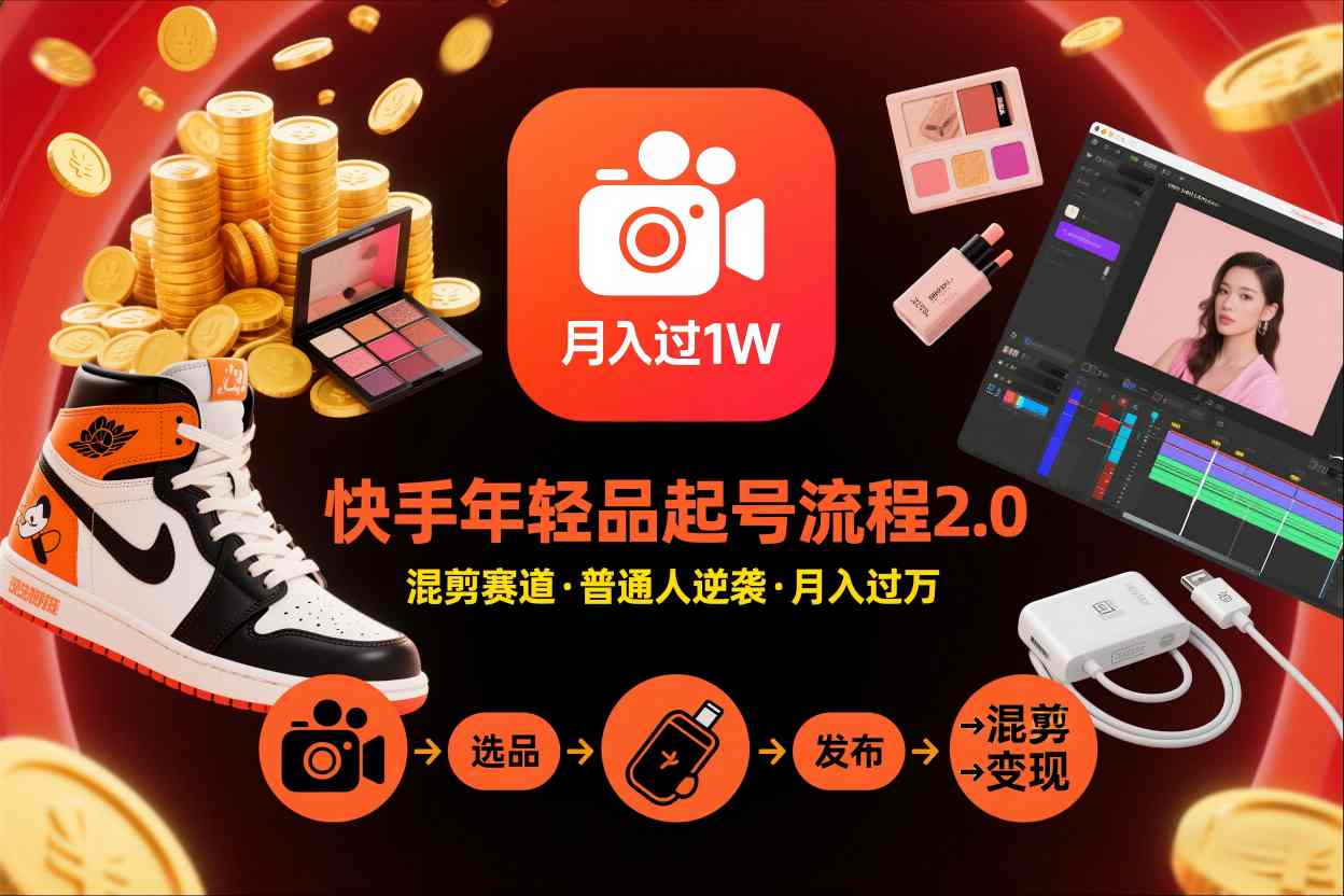 快手短视频带货年轻品起号流程2.0，快手年轻品混剪赛道，普通人也能月入过1W|HOOK协议网