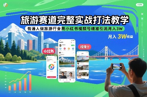 旅游赛道完整实战打法教学，普通人做旅游行业用小红书视频号精准引流月入3W|HOOK协议网