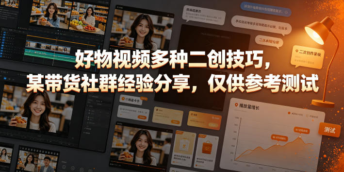 好物视频多种二创技巧，某带货社群经验分享，仅供参考测试|一人科技OPC聚合软件