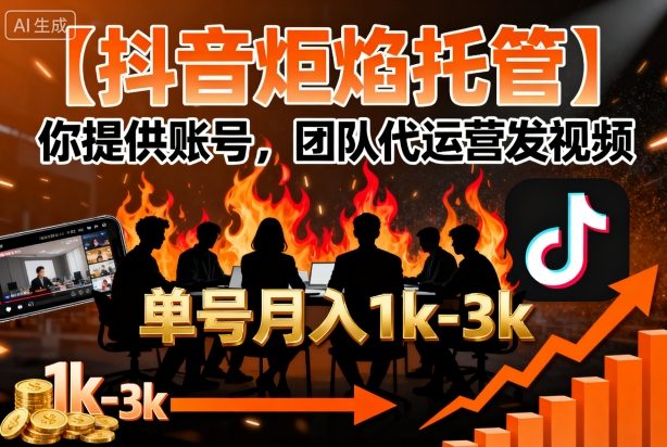 【抖音炬焰托管】你提供账号，团队代运营发视频，单号月入1k+【揭秘】|HOOK协议网
