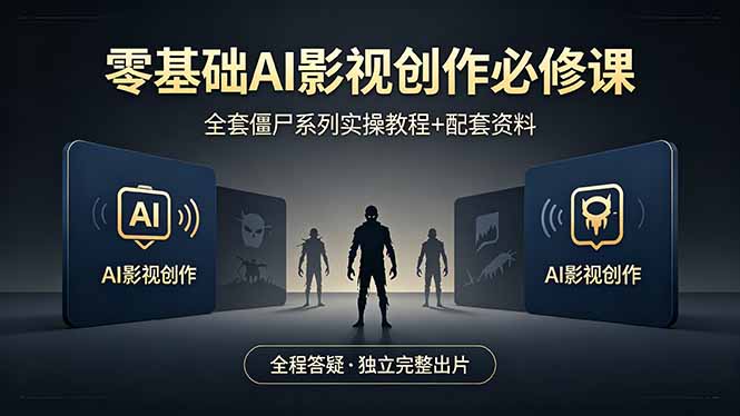 零基础AI影视创作必修课，全套僵尸系列实操教程加配套资料，全程答疑带你独立完整出片|协议软件打粉软件
