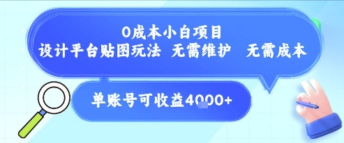 0成本小白项目，设计平台贴图玩法，无需维护，无需成本，单账号单月可产生收益4k+|HOOK协议网